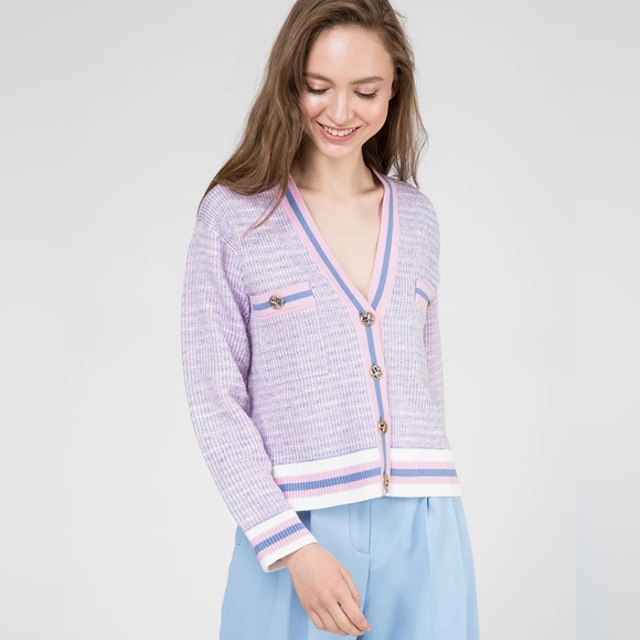 Sandro Lyna Bleu/Rose Lavender Cardigan Sweater NWT Sz 1 - Picture 1 of 4